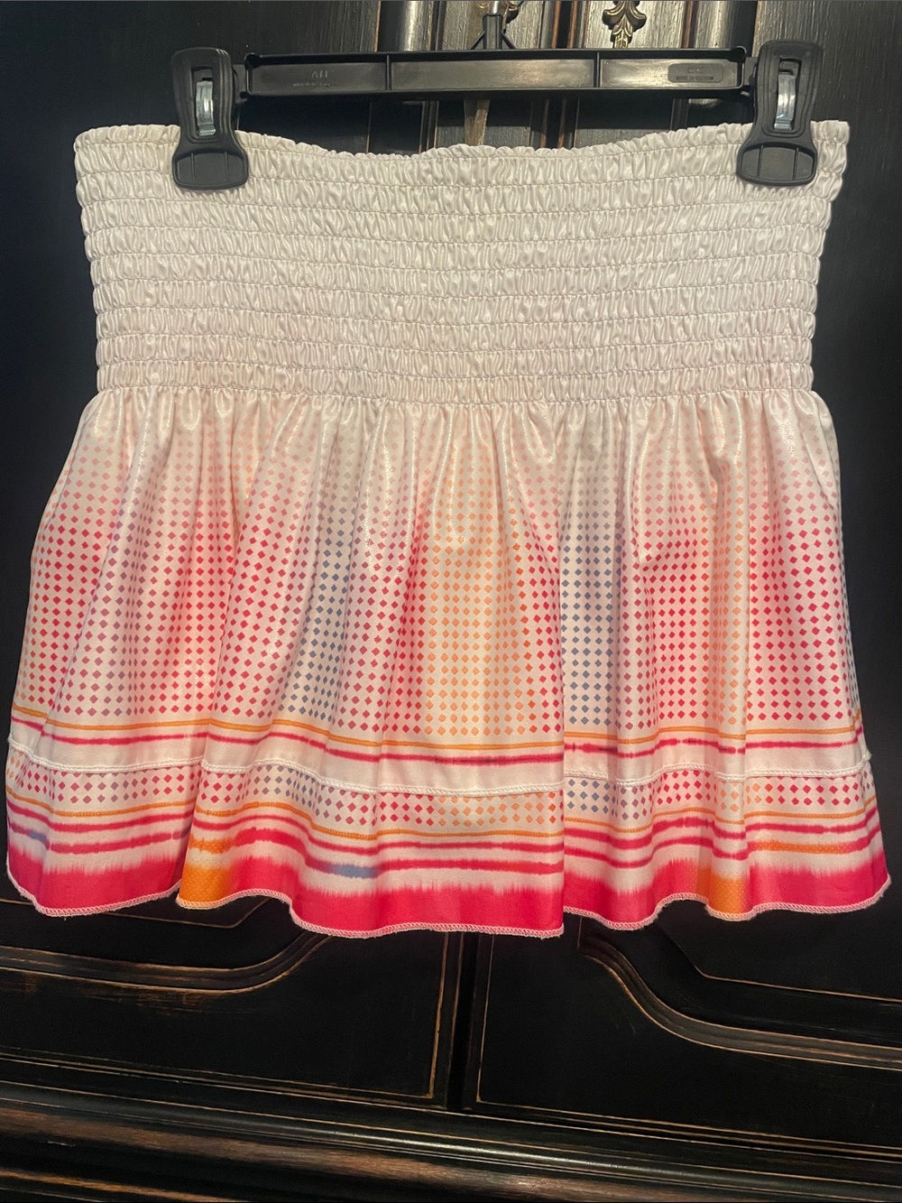 Smocked Mini Skirt with Pink & Coral Ombre Stripe